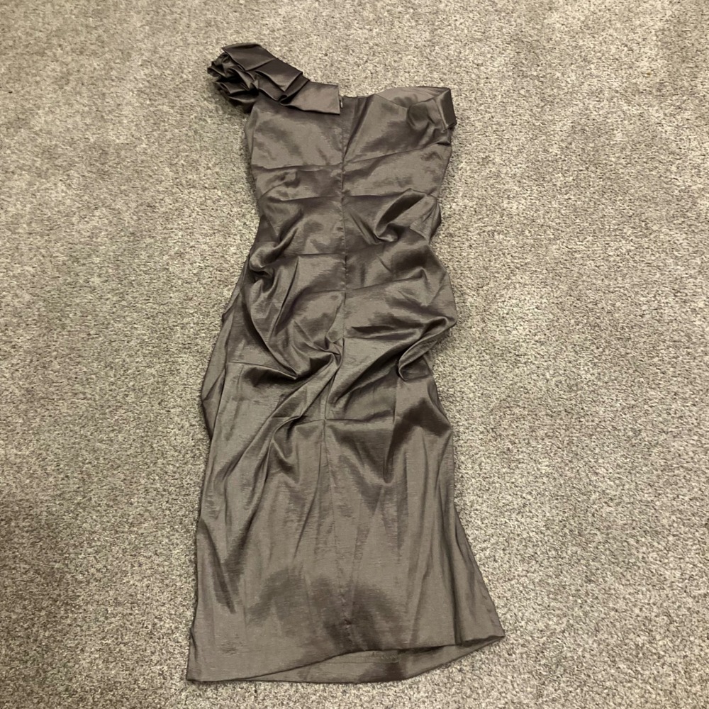Cache One Shoulder Ruched Metallic Cocktail Dress Taupe 6 HOCO Shimmer Bodycon - Picture 2 of 6
